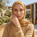Guess U1155L3 Gold Case Gold Dial Gold Silver Striped Mesh Women's Watch