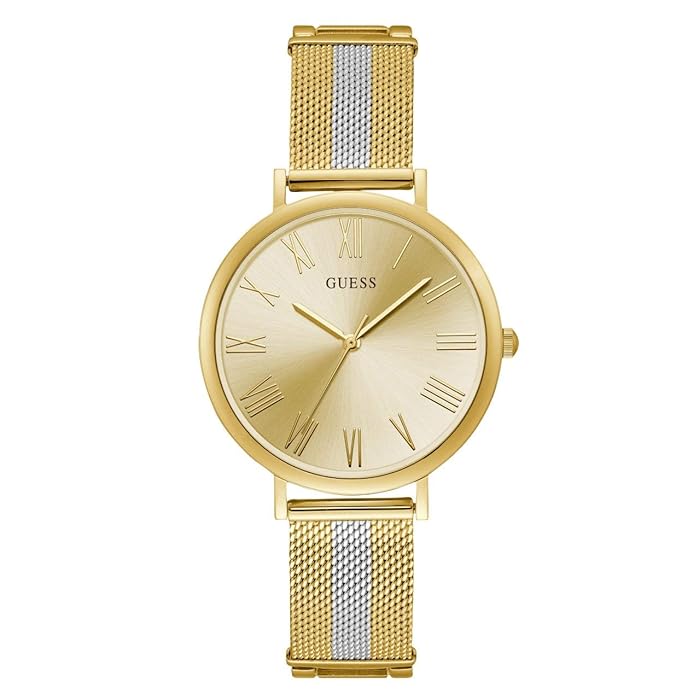 Guess U1155L3 Gold Case Gold Dial Gold Silver Striped Mesh Women's Watch