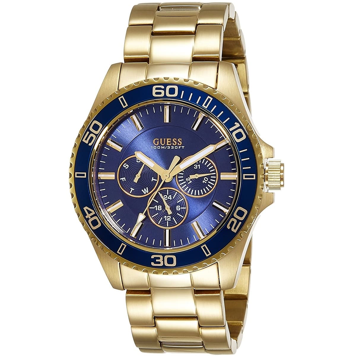 Guess Chaser Chronograph W0172G5 Gold Case Blue Dial Gold Metal Men's Watch
