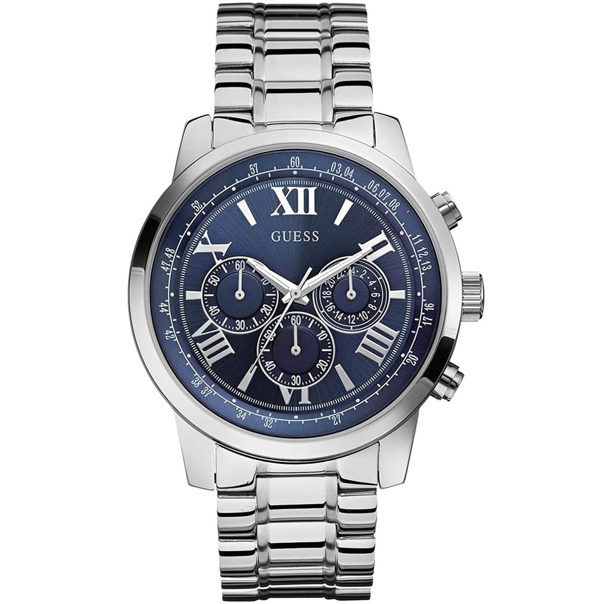 Guess Horizon W0379G3 Silver Tone Blue Dial Chronograph Look Watch