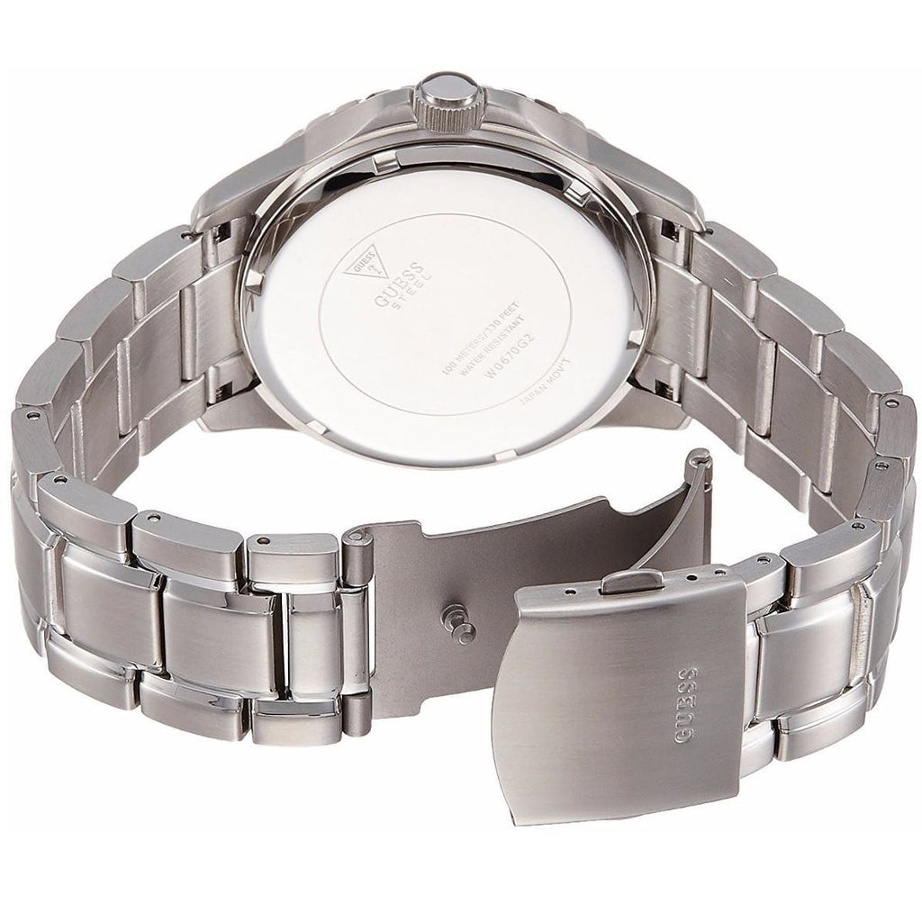 Guess Horizon W0379G3 Silver Tone Blue Dial Chronograph Look Watch