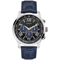 Guess Horizon W0380G3 Silver Tone Case Black Dial Blue Leather Watch