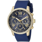 ساعة حريمي Guess Sunrise متعددة الوظائف W0616L2، إطار ذهبي، مينا أزرق، سوار مطاطي أزرق
