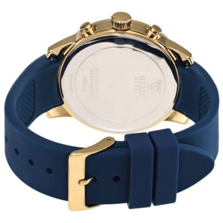 ساعة حريمي Guess Sunrise متعددة الوظائف W0616L2، إطار ذهبي، مينا أزرق، سوار مطاطي أزرق