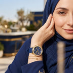 ساعة حريمي Guess Sunrise متعددة الوظائف W0616L2، إطار ذهبي، مينا أزرق، سوار مطاطي أزرق