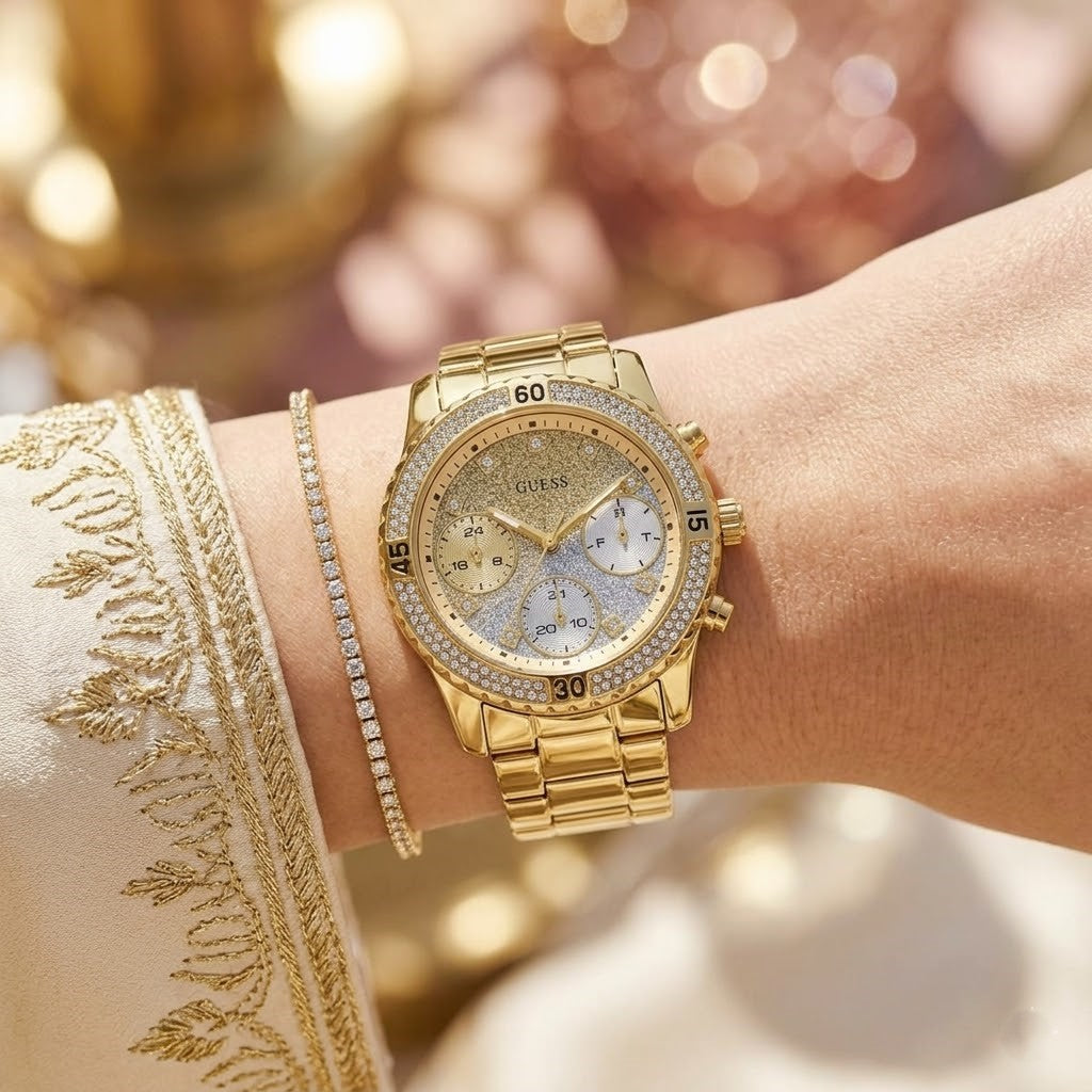 Guess Confetti W0774L5 Multi-Function Glitter Ombre Dial Women's Gold-Tone Watch