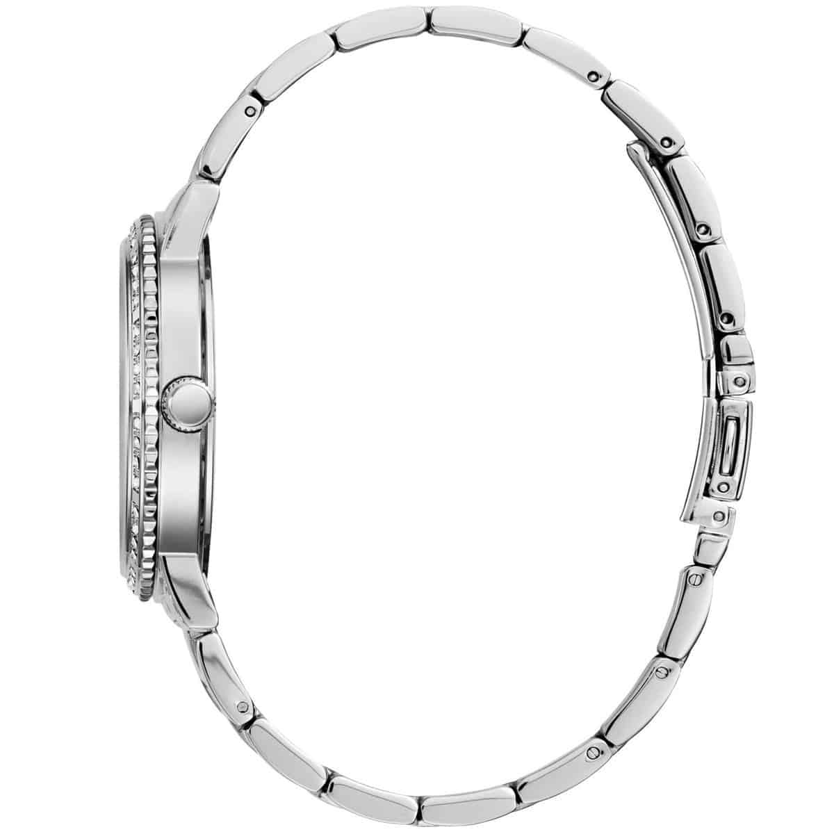 Guess Constellation W1006L1 Silver Case Crystal Bezel Blue Textured Dial Silver Metal Women's Watch