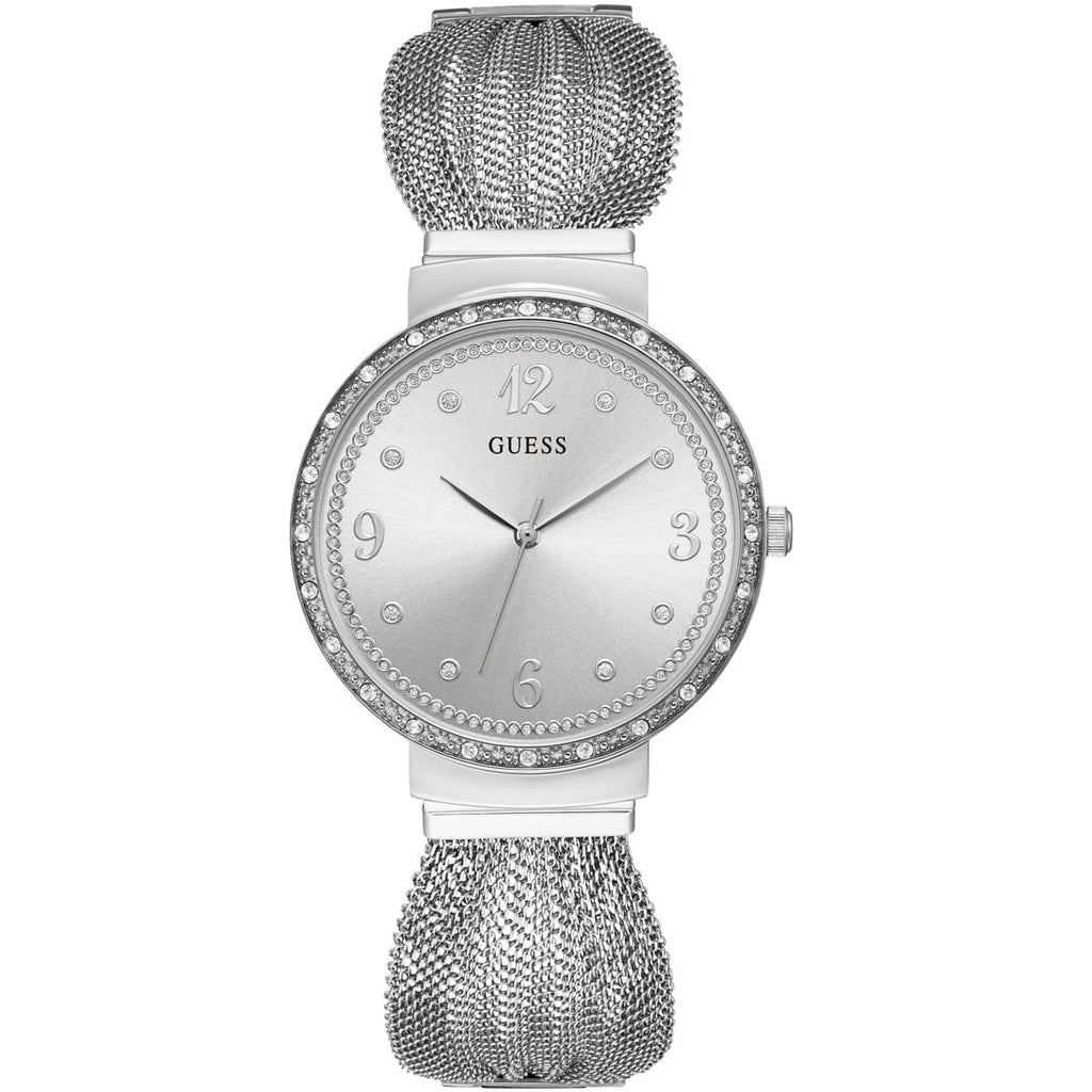 ساعة كريستال سوار شبكي فضية اللون W1083L1 شيفون من Guess