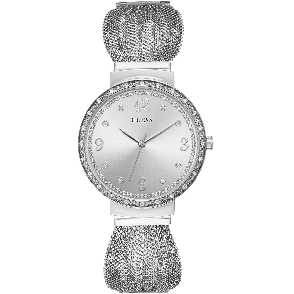 ساعة كريستال سوار شبكي فضية اللون W1083L1 شيفون من Guess