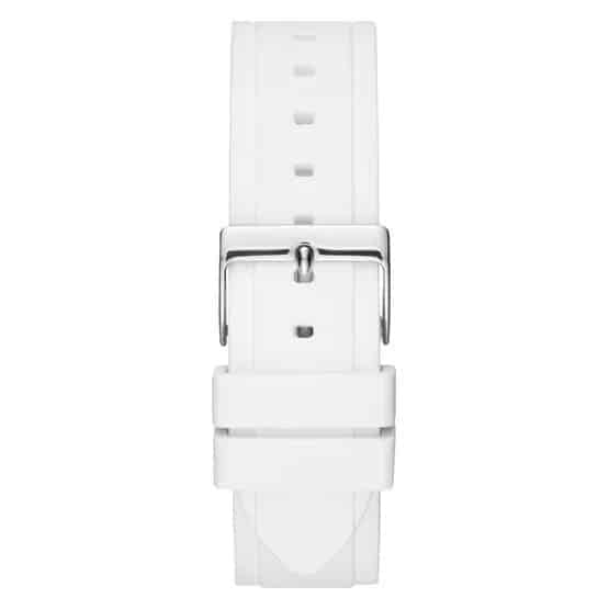 Guess Zena Multi-Function W1094L1 Silver Case Gold Bezel White Rubber Women's Watch