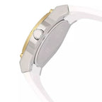 Guess Zena Multi-Function W1094L1 Silver Case Gold Bezel White Rubber Women's Watch