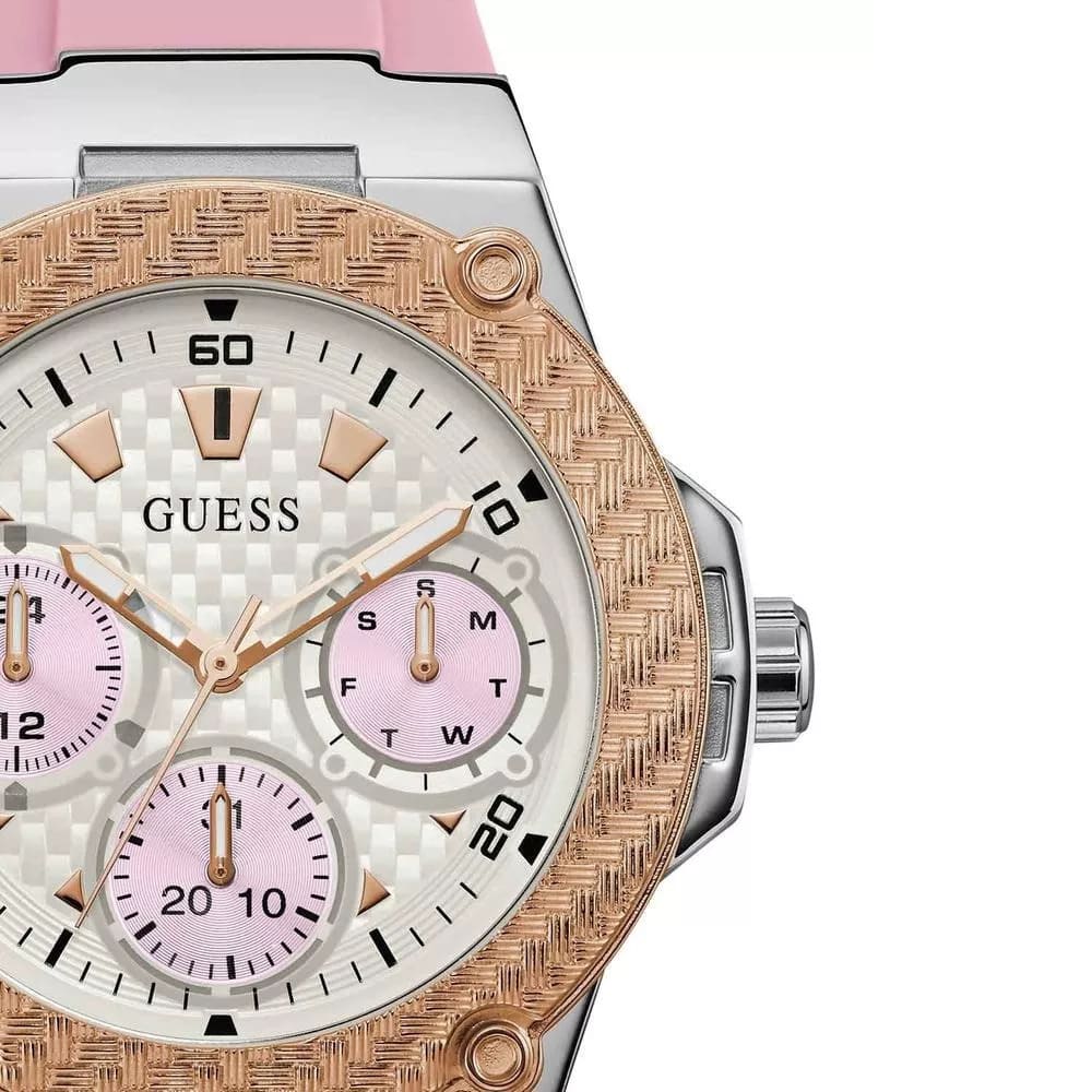 Guess Zena Multi-Function W1094L4 Silver Case Rose Gold Bezel Pink Rubber Women's Watch
