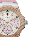 Guess Zena Multi-Function W1094L4 Silver Case Rose Gold Bezel Pink Rubber Women's Watch