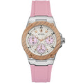 Guess Zena Multi-Function W1094L4 Silver Case Rose Gold Bezel Pink Rubber Women's Watch
