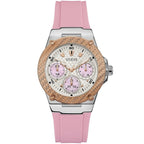 Guess Zena Multi-Function W1094L4 Silver Case Rose Gold Bezel Pink Rubber Women's Watch