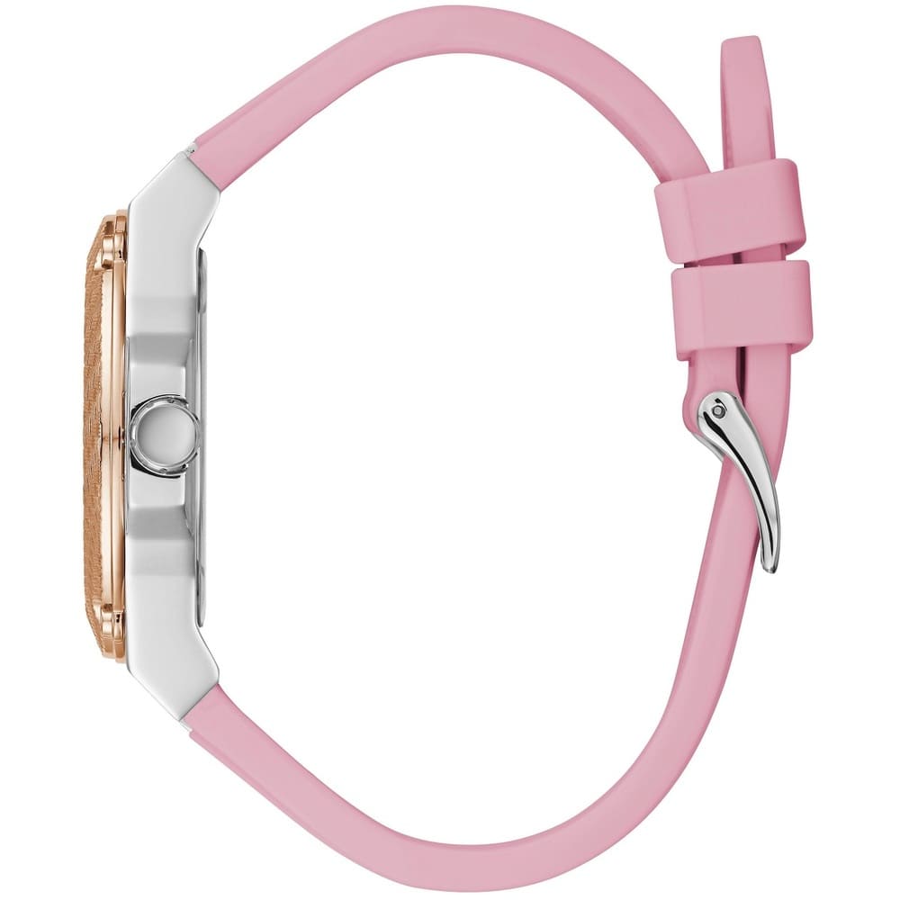 Guess Zena Multi-Function W1094L4 Silver Case Rose Gold Bezel Pink Rubber Women's Watch