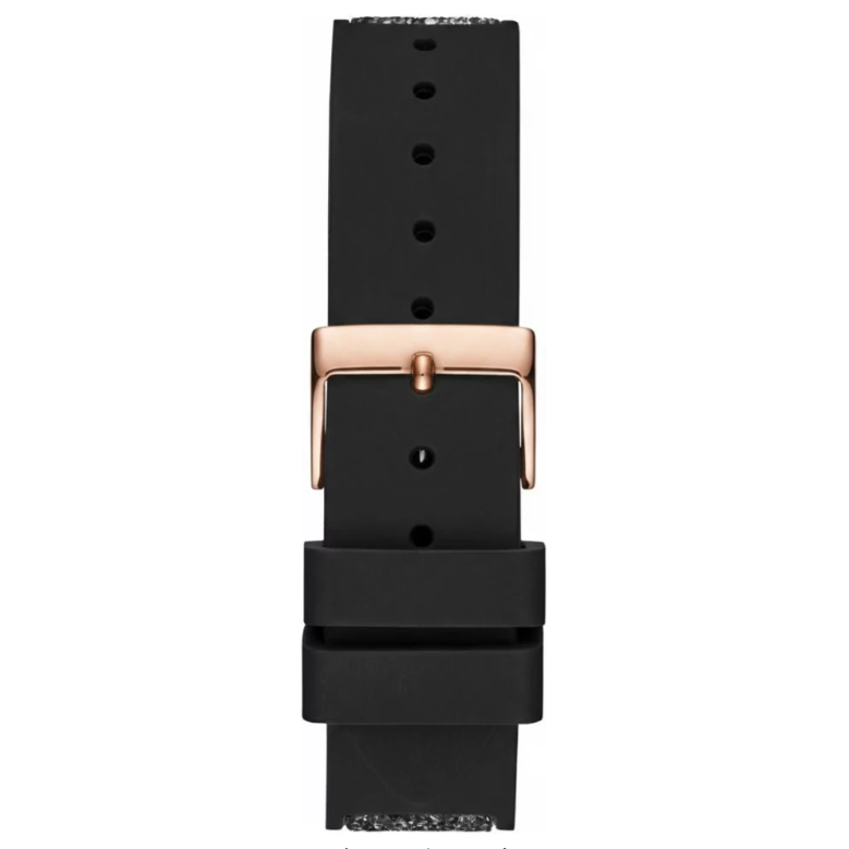 Guess Swirl Multi-Function W1096L5 Rose Gold Case Crystal Bezel Black Dial Black Crystal Rubber Women's Watch