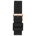 Guess Swirl Multi-Function W1096L3 Gold Case Crystal Bezel Black Dial Black Crystal Rubber Women's Watch
