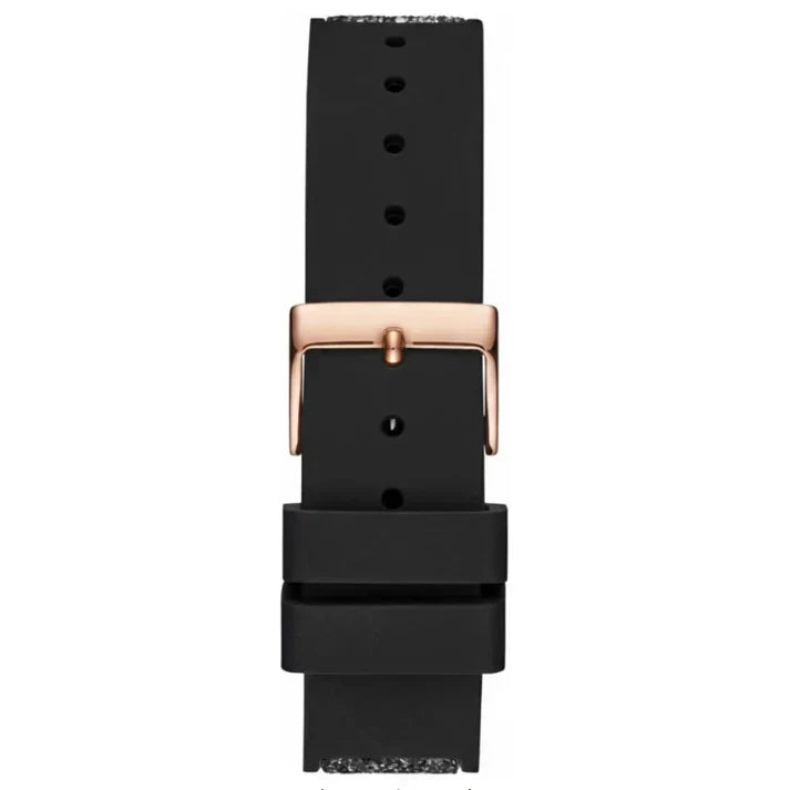 Guess Swirl Multi-Function W1096L3 Gold Case Crystal Bezel Black Dial Black Crystal Rubber Women's Watch
