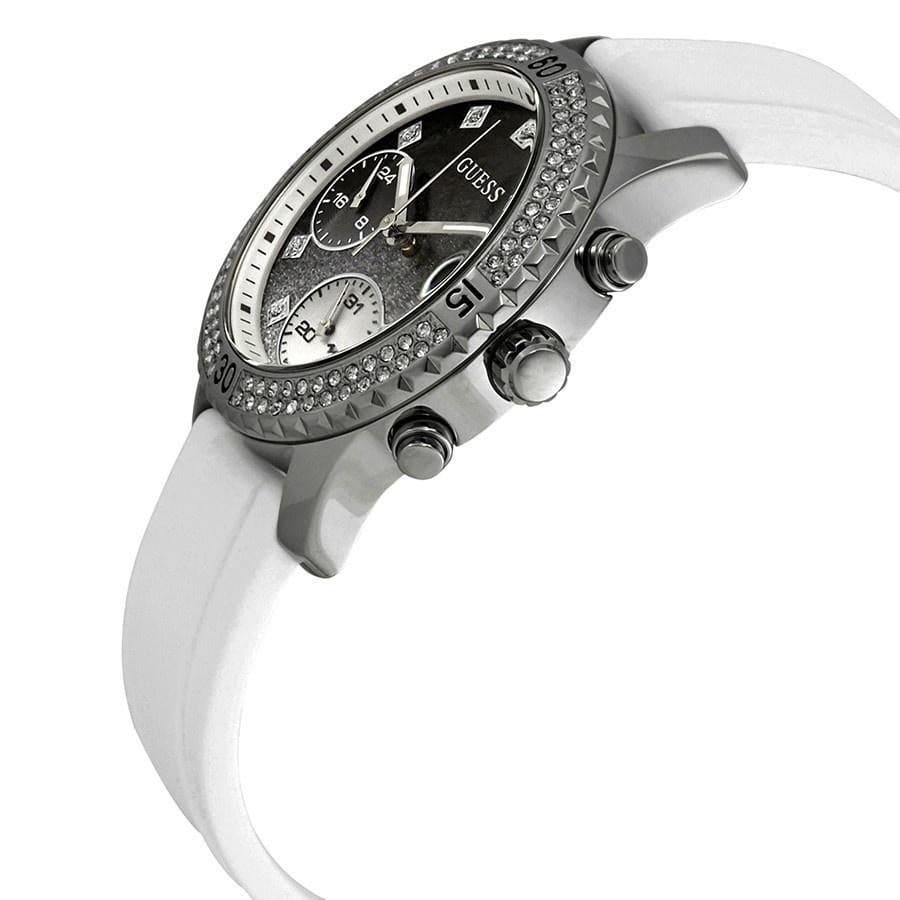 Guess Confetti Multi-Function W1098L1 Silver Case Crystal Bezel White Rubber Women's Watch