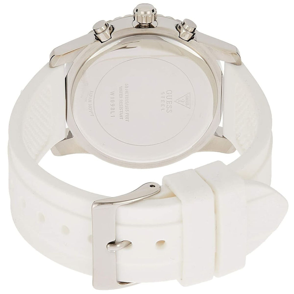 Guess Confetti Multi-Function W1098L1 Silver Case Crystal Bezel White Rubber Women's Watch