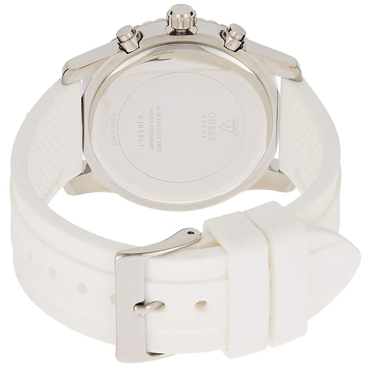 Guess Confetti Multi-Function W1098L1 Silver Case Crystal Bezel White Rubber Women's Watch