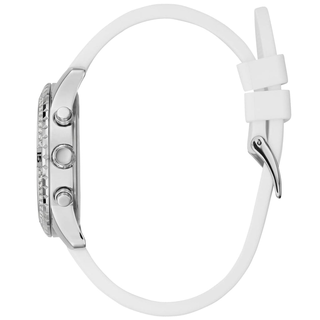 Guess Confetti Multi-Function W1098L1 Silver Case Crystal Bezel White Rubber Women's Watch