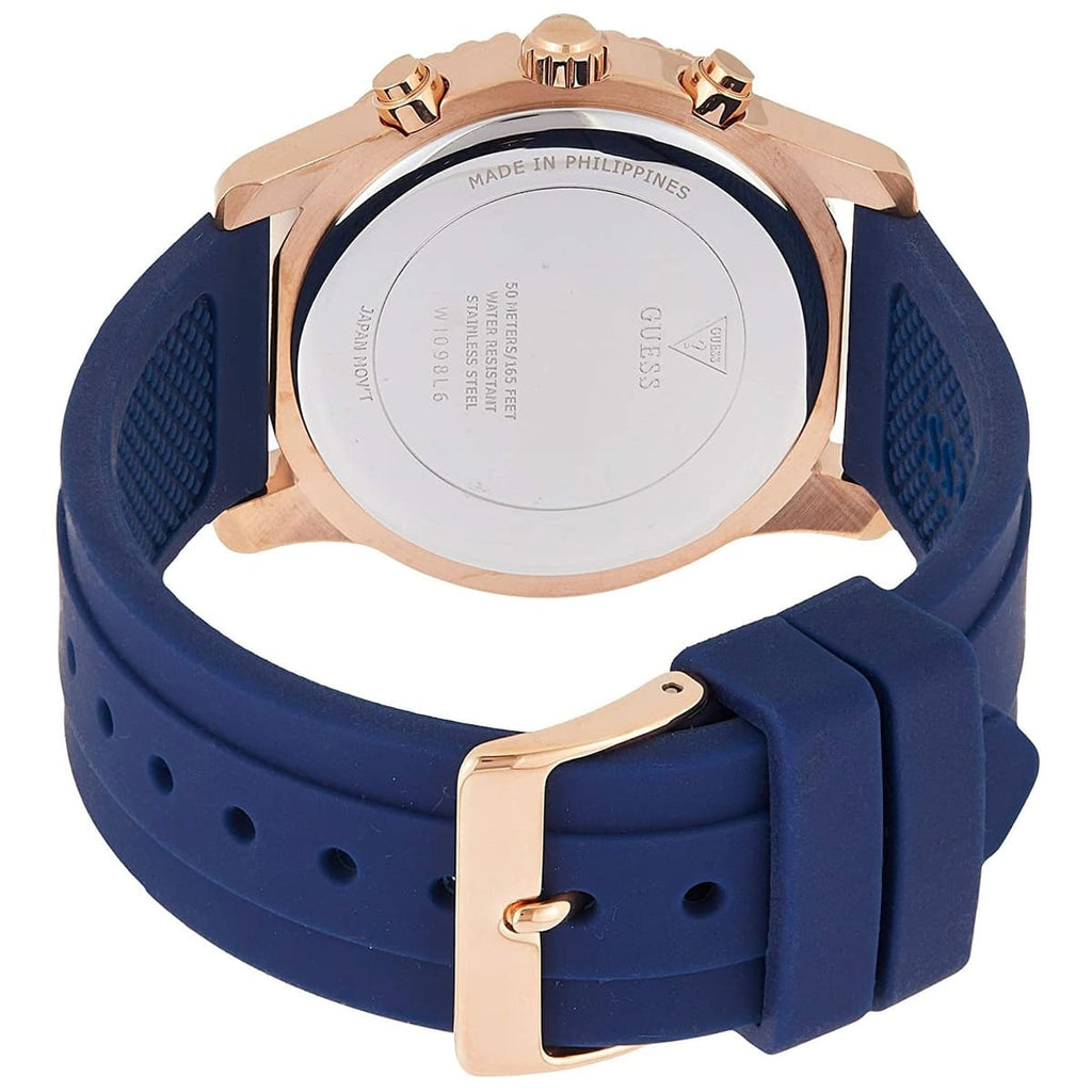 Guess Confetti Multi-Function W1098L6 Gold Case Crystal Bezel Blue Rubber Women's Watch