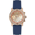 Guess Confetti Multi-Function W1098L6 Gold Case Crystal Bezel Blue Rubber Women's Watch