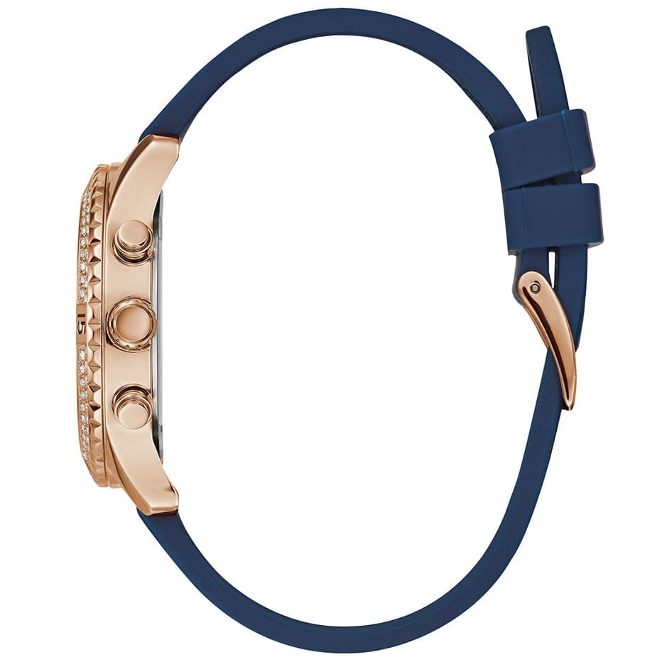 Guess Confetti Multi-Function W1098L6 Gold Case Crystal Bezel Blue Rubber Women's Watch