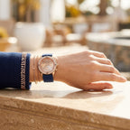 Guess Confetti Multi-Function W1098L6 Gold Case Crystal Bezel Blue Rubber Women's Watch