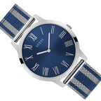 Guess W1179G1 Silver Case Blue Dial Silver Blue Striped Mesh Men's Watch