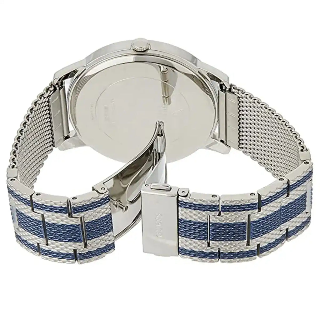 Guess W1179G1 Silver Case Blue Dial Silver Blue Striped Mesh Men's Watch