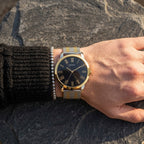Guess W1179G2 Gold Case Black Dial Gold Silver Striped Mesh Men's Watch