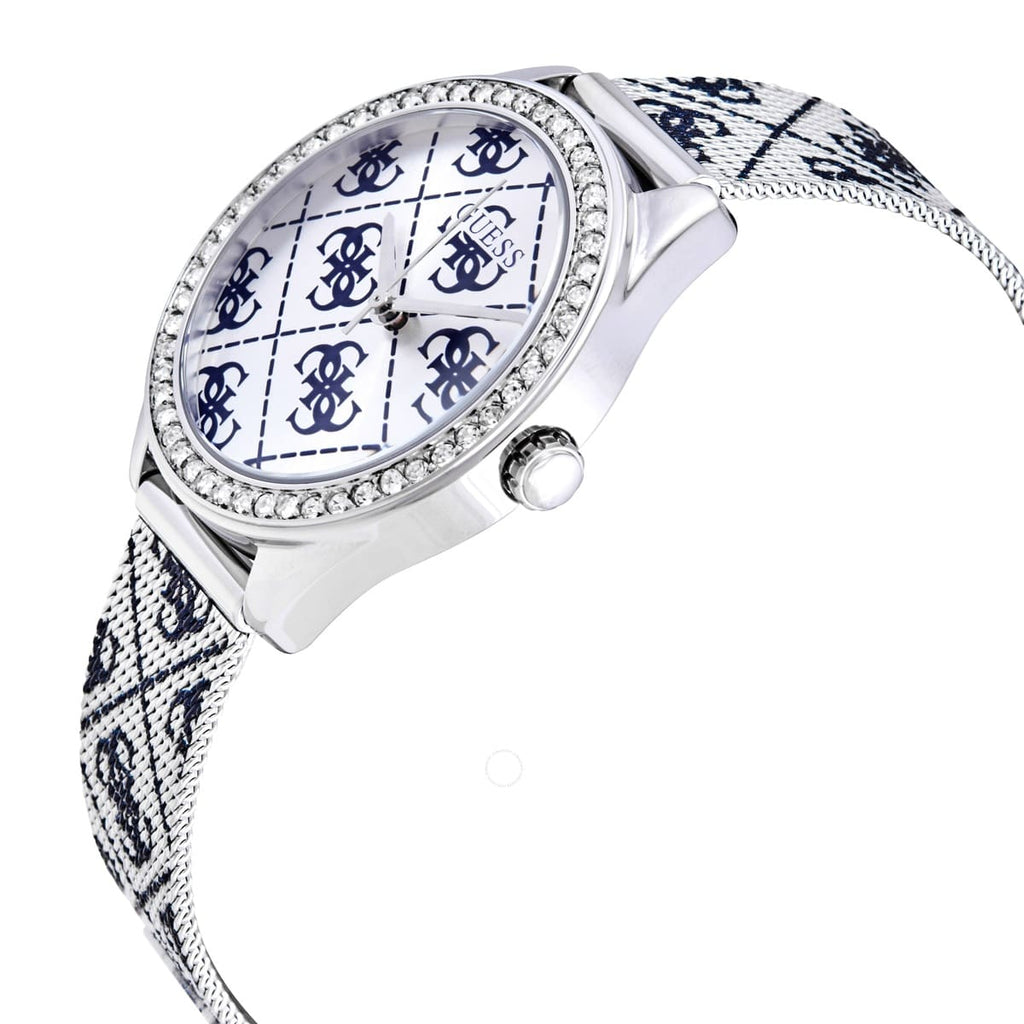 Guess Claudia W1279L1 Silver Case Crystal Bezel 4G Logo Silver Mesh Women's Watch