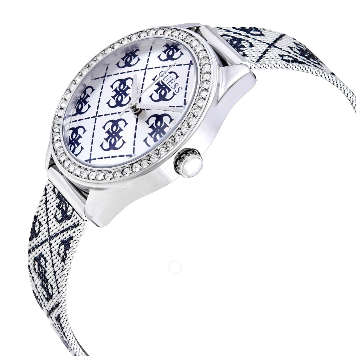 Guess Claudia W1279L1 Silver Case Crystal Bezel 4G Logo Silver Mesh Women's Watch