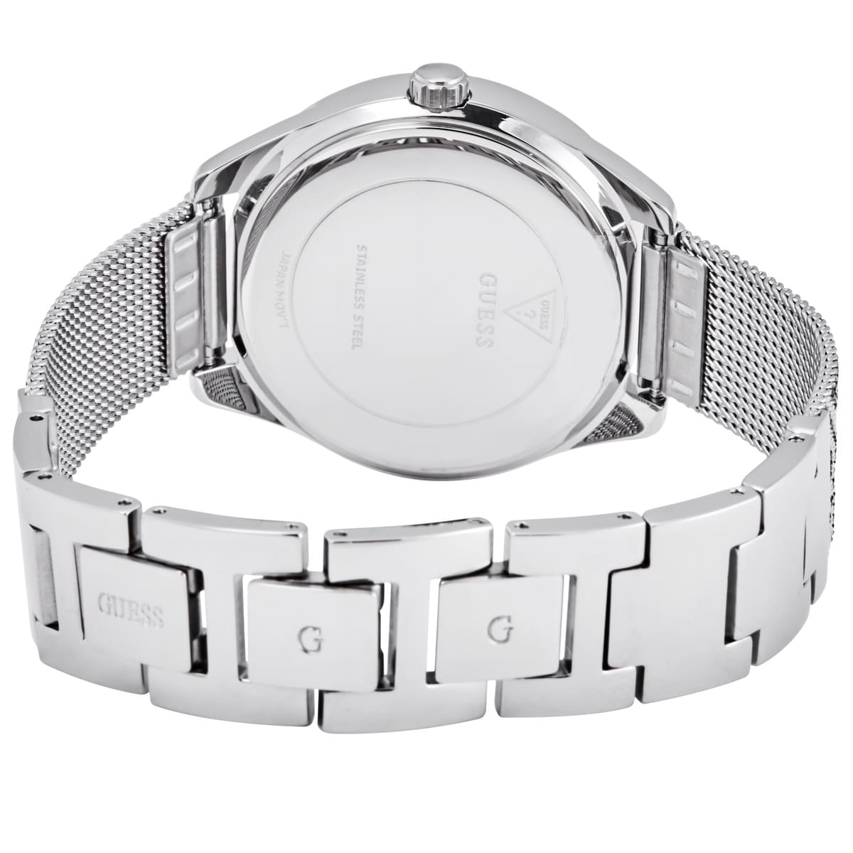 Guess Claudia W1279L1 Silver Case Crystal Bezel 4G Logo Silver Mesh Women's Watch