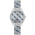 Guess Claudia W1279L1 Silver Case Crystal Bezel 4G Logo Silver Mesh Women's Watch