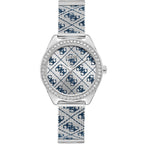 Guess Claudia W1279L1 Silver Case Crystal Bezel 4G Logo Silver Mesh Women's Watch