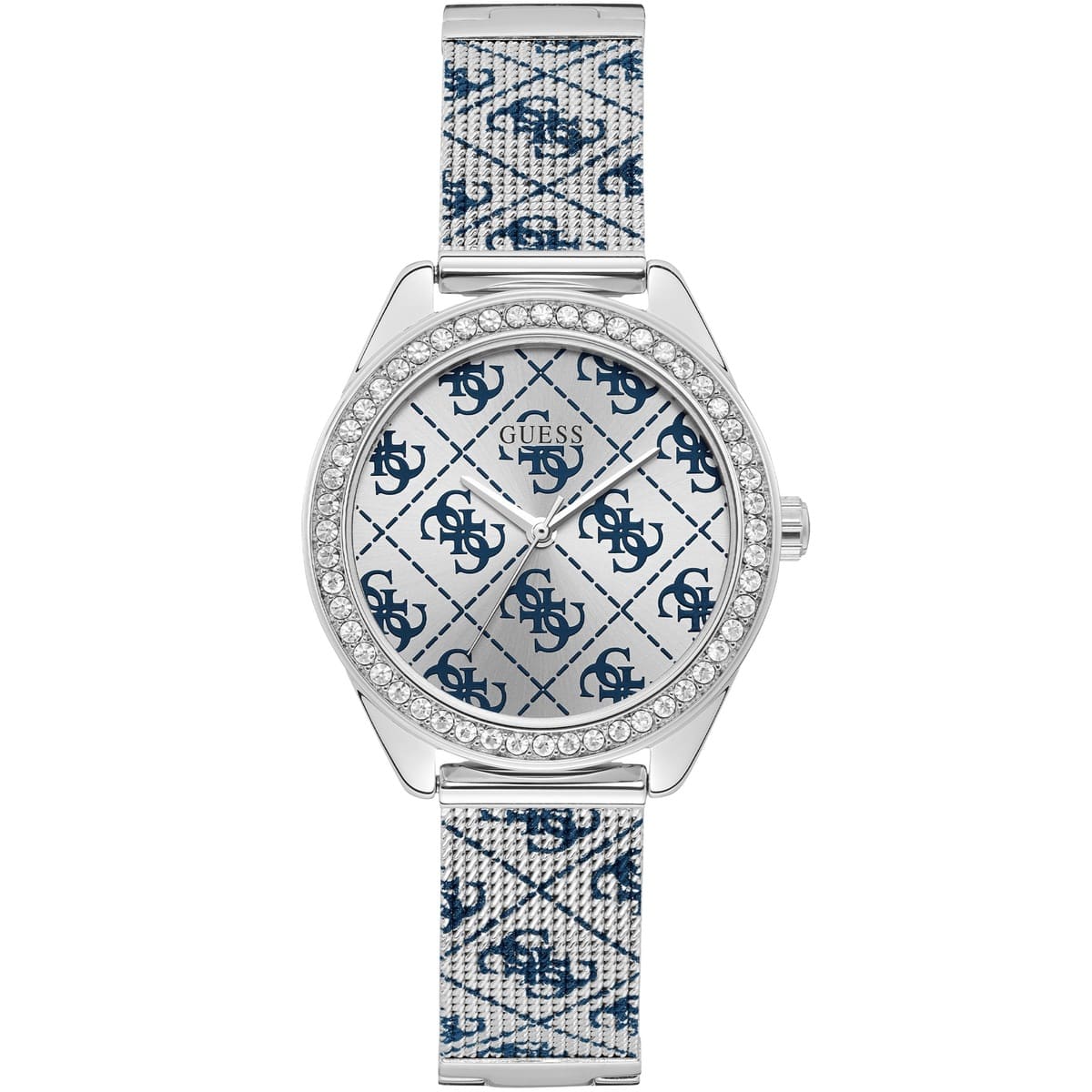 Guess Claudia W1279L1 Silver Case Crystal Bezel 4G Logo Silver Mesh Women's Watch