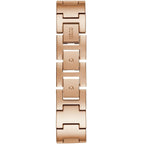 ساعة Guess Claudia W1279L3 نسائية بلون ذهبي وردي بحركة كوارتز، إطار مرصع بالكريستال وشعار 4G، سوار شبكي ذهبي وردي